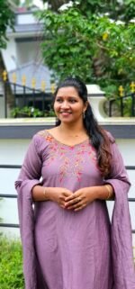 Vimora Thread & Handwork  Lavender Vichithra Silk Top with Shawl - Image 2