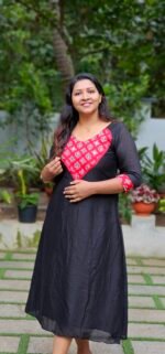 MITHRA BLACK VICHITHRA SILK MIRROR WORK KURTI