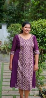 Zyra Purple  Georgette Zig Zag central pattern Kurti