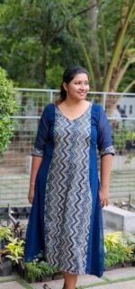 Zyra Teal Blue Georgette Zig Zag central pattern Kurti