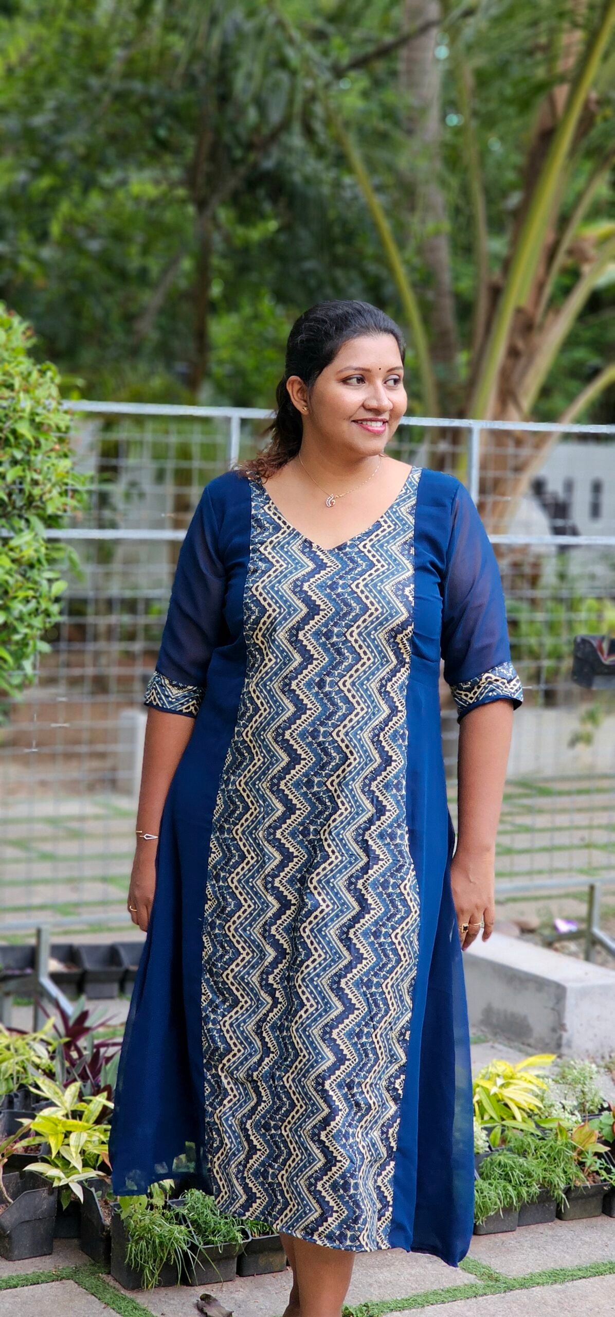 Zyra Georgette Zig Zag central pattern Kurti (6) Zyra Teal Blue Georgette Zig Zag central pattern Kurti - Image 1