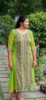 Zyra Green  Georgette Zig Zag central pattern Kurti