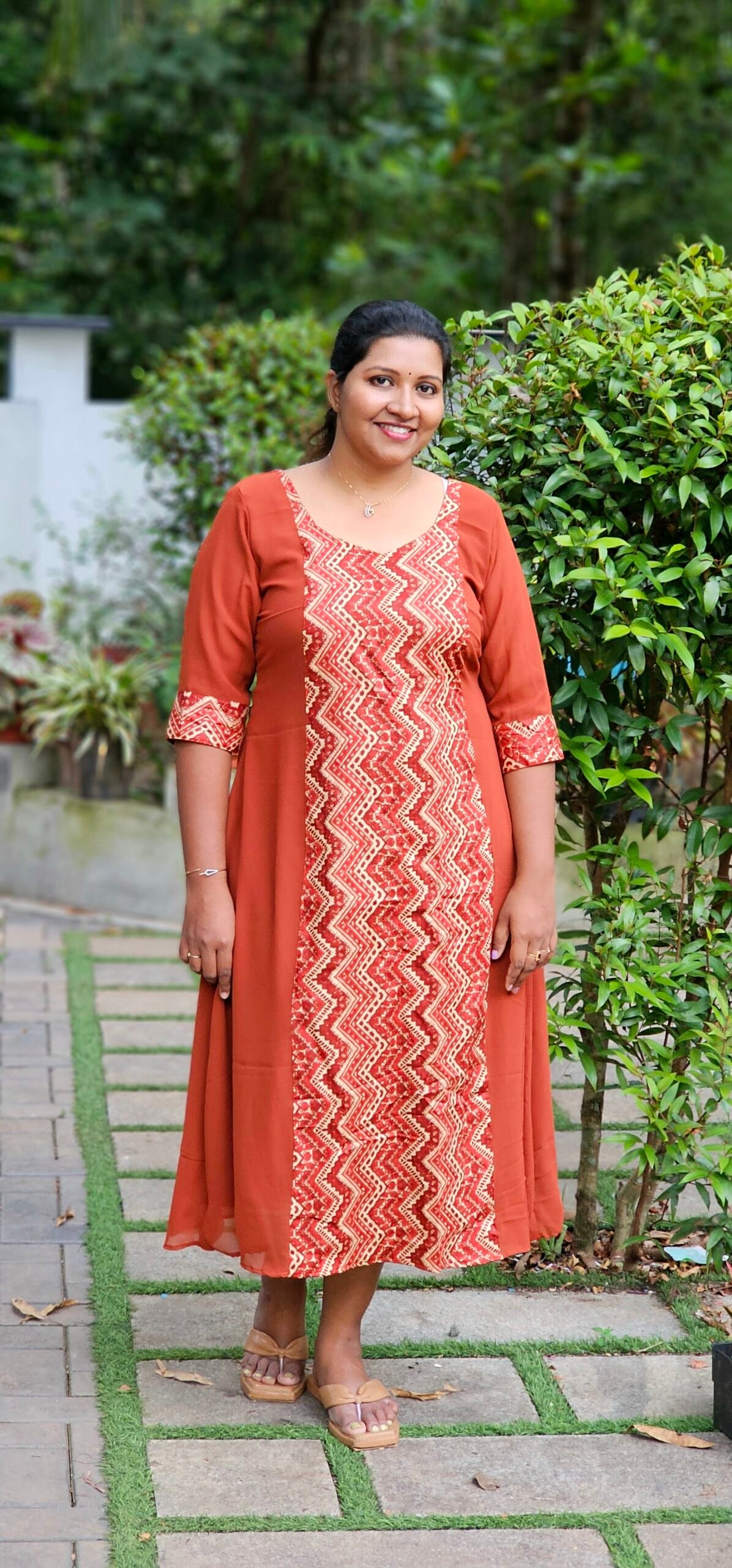 Zyra Georgette Zig Zag central pattern Kurti Zyra Rust Orange Georgette Zig Zag central pattern Kurti - Image 1