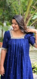 Moha Navy Blue  Vichithra Silk Pleated Kurti - Image 2