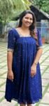 Moha Navy Blue  Vichithra Silk Pleated Kurti
