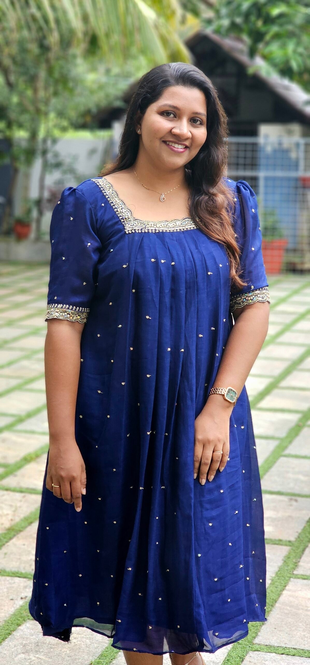 Moha' navy blue Vichithra Silk Pleated Kurt Moha Navy Blue Vichithra Silk Pleated Kurti - Image 1