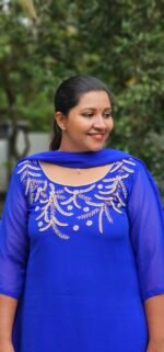 Rivaa Royal blue georgette Kurti with Shawl