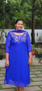 Rivaa Royal blue georgette Kurti with Shawl - Image 2