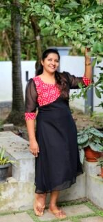 Viva Asymmetric yoke Black  Georgette Kurti