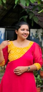 Viva Asymmetric yoke Cherry Red Georgette Kurti - Image 2