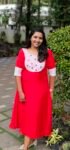 'Carolina' Red Vichithra Silk Kurti with Hakoba Yoke