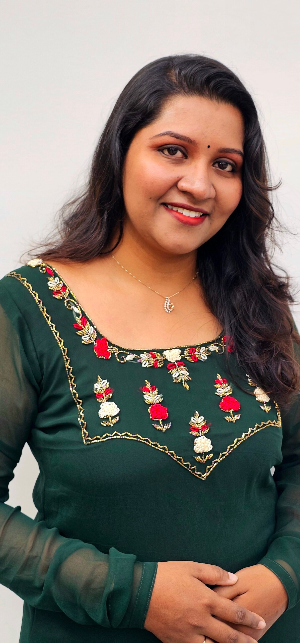 1001355917 Bottle Green Handworked Georgette Christmas Special Kurti - Image 1