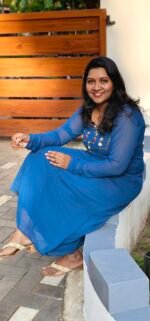 Teal Blue Handworked Georgette Christmas Special Kurti - Image 3