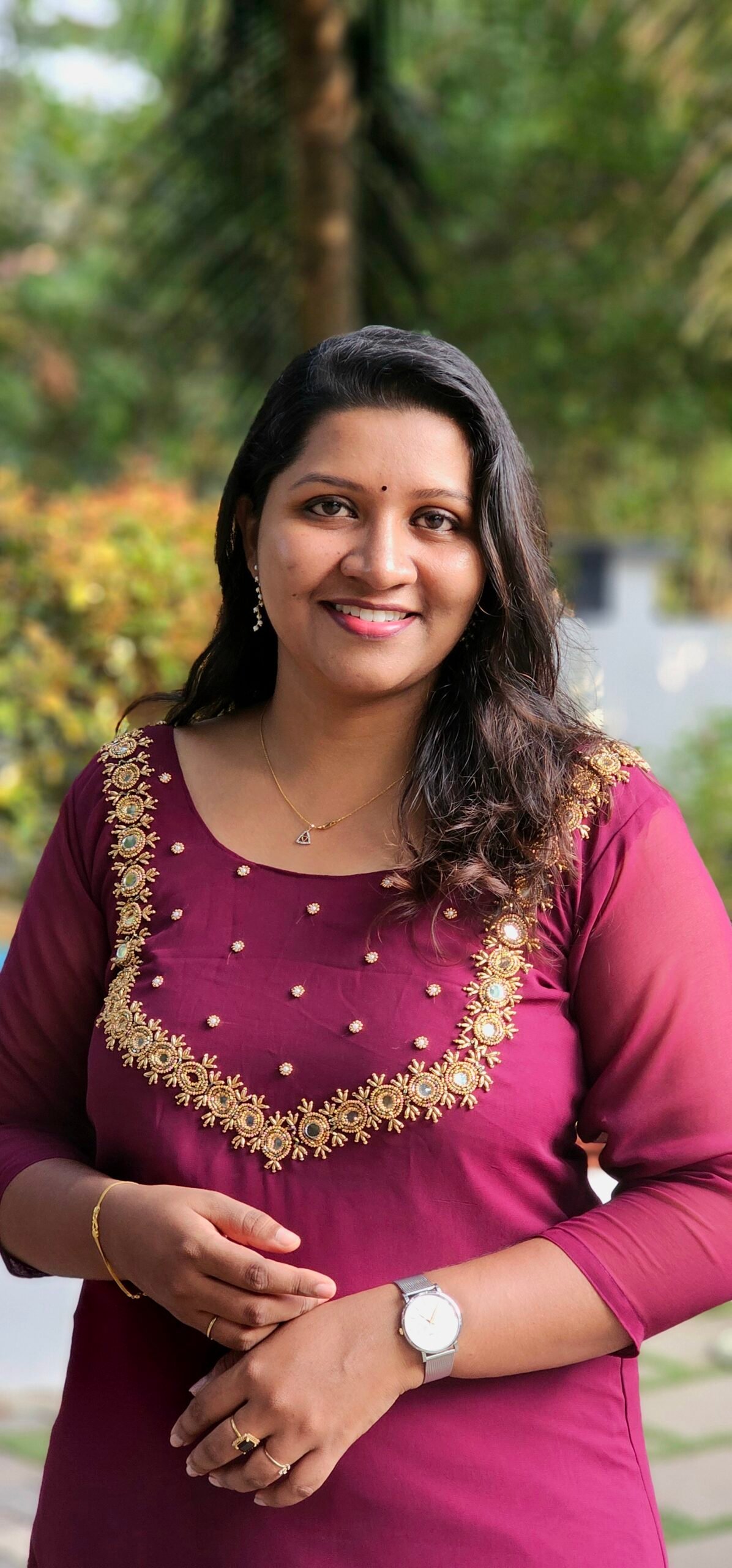 1001407777 Imaara Wine Georgette Mirror Handworked Kurti - Image 1