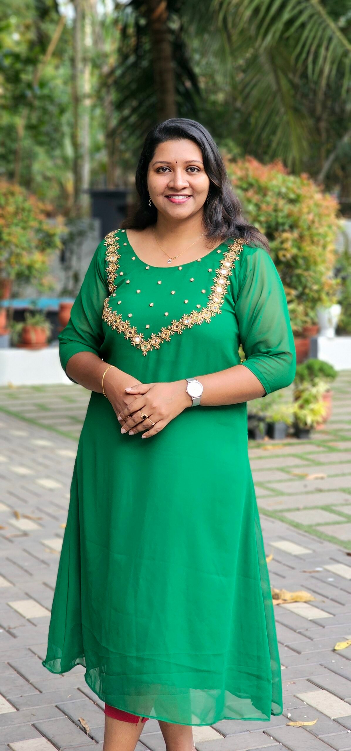 1001407820 Imaara Green Georgette Mirror Handworked Kurti - Image 1
