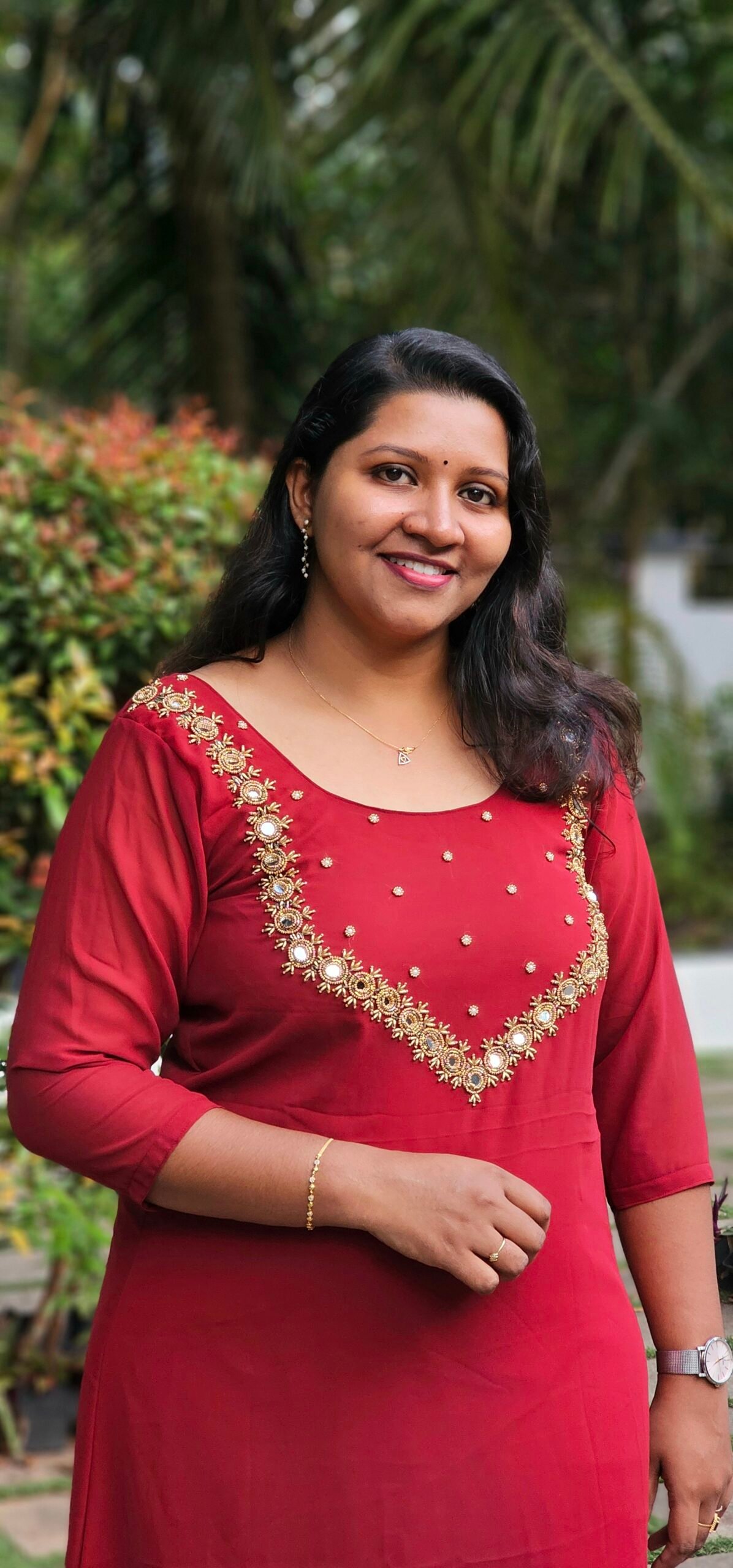 1001407878 Imaara Red Georgette Mirror Handworked Kurti - Image 1