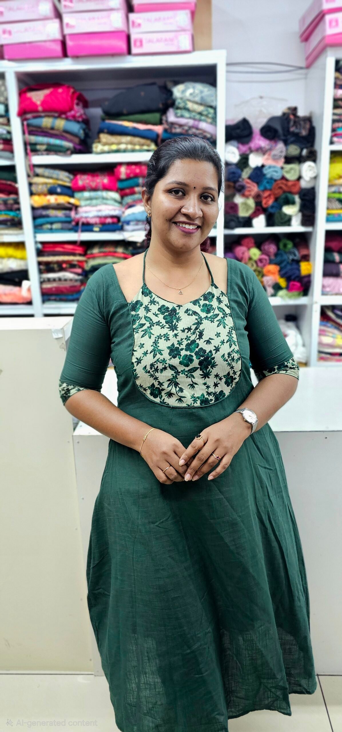 1001513154 'Hazel' Bottle green Slub Cotton Aline Top with Back tie Halter Neck - Image 1