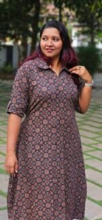 'Ajraa' Navy Cotton Shirt Collar Dress - Image 2