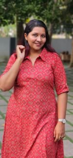 'Ajraa' Red Cotton Shirt Collar Dress - Image 2