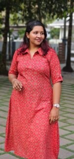 'Ajraa' Red Cotton Shirt Collar Dress