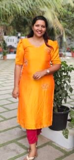 Aura Saffron Vichitra Silk ethnic Kurti