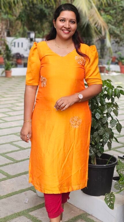 Aura Saffron Vichitra Silk ethnic Kurti
