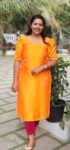 Aura Saffron Vichitra Silk ethnic Kurti