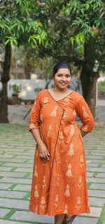 Gudiya Doll Print Orange Cotton Kurti