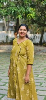 Gudiya Doll Print Olive  Cotton Kurti - Image 2