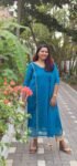 Isha Vibrant Blue Georgette Partywear Slitted Top & Shawl