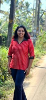 Maya Red Ajrakh Coat Collar Short Kurti - Image 2