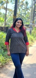 Maya Navy Ajrakh Coat Collar Short Kurti - Image 2