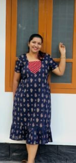 Mira Cotton Frock Nighty Blue - Image 3