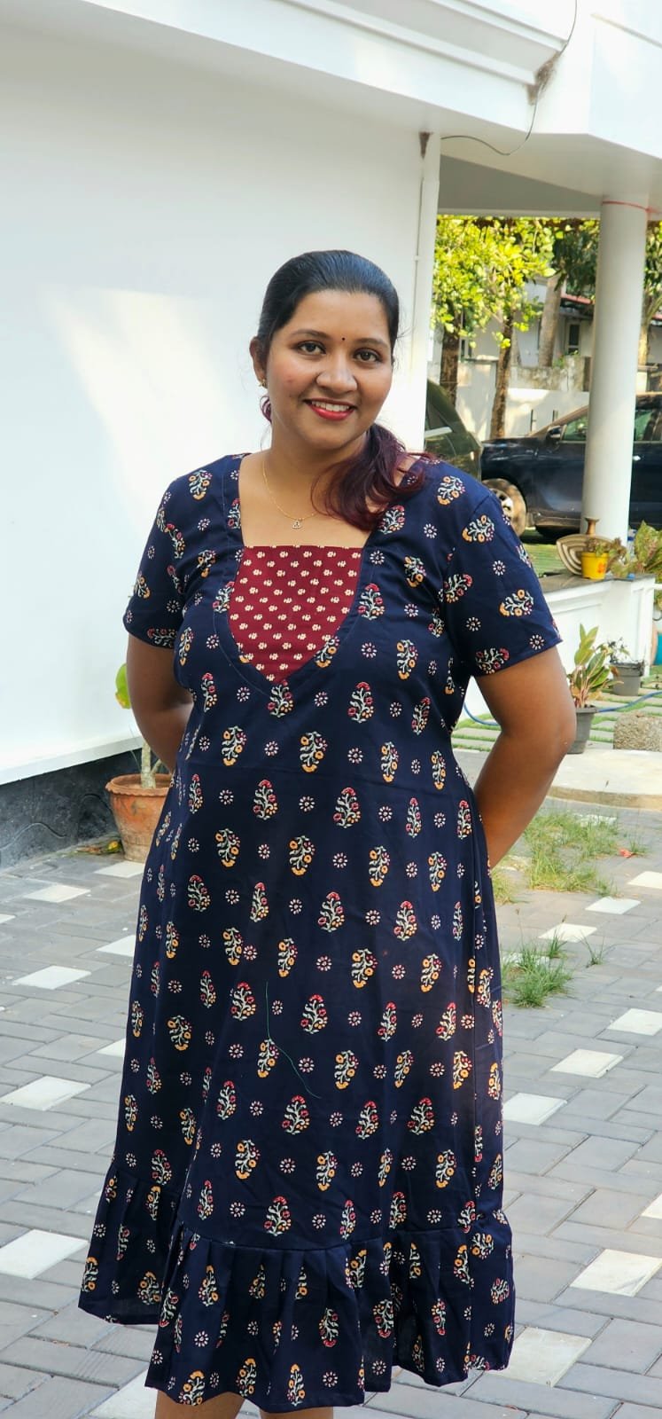 Mira-Cotton-Frock-Nighty-blue_2 Mira Cotton Frock Nighty Blue - Image 1