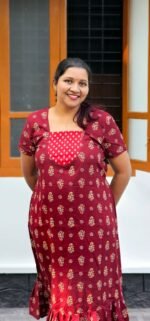 Mira Cotton Frock Nighty Maroon - Image 2