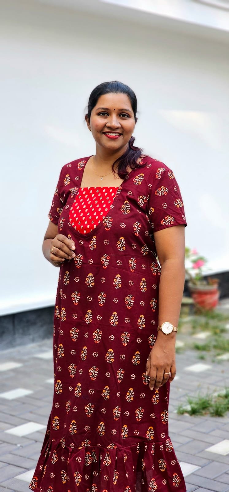 Mira-Cotton-Frock-Nighty-maroon_3 Mira Cotton Frock Nighty Maroon - Image 1