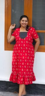 Mira Cotton Frock Nighty Red - Image 3