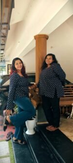 Mithra Navy Blue Pure Cotton Short Kurti with Bell Sleeves - Image 3