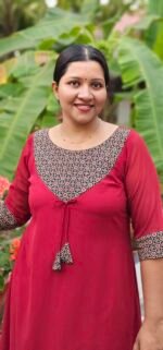 'Blossoms' Ajrakh Yoke  Maroon Georgette Kurti - Image 2