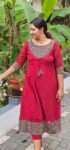 'Blossoms' Ajrakh Yoke  Maroon Georgette Kurti